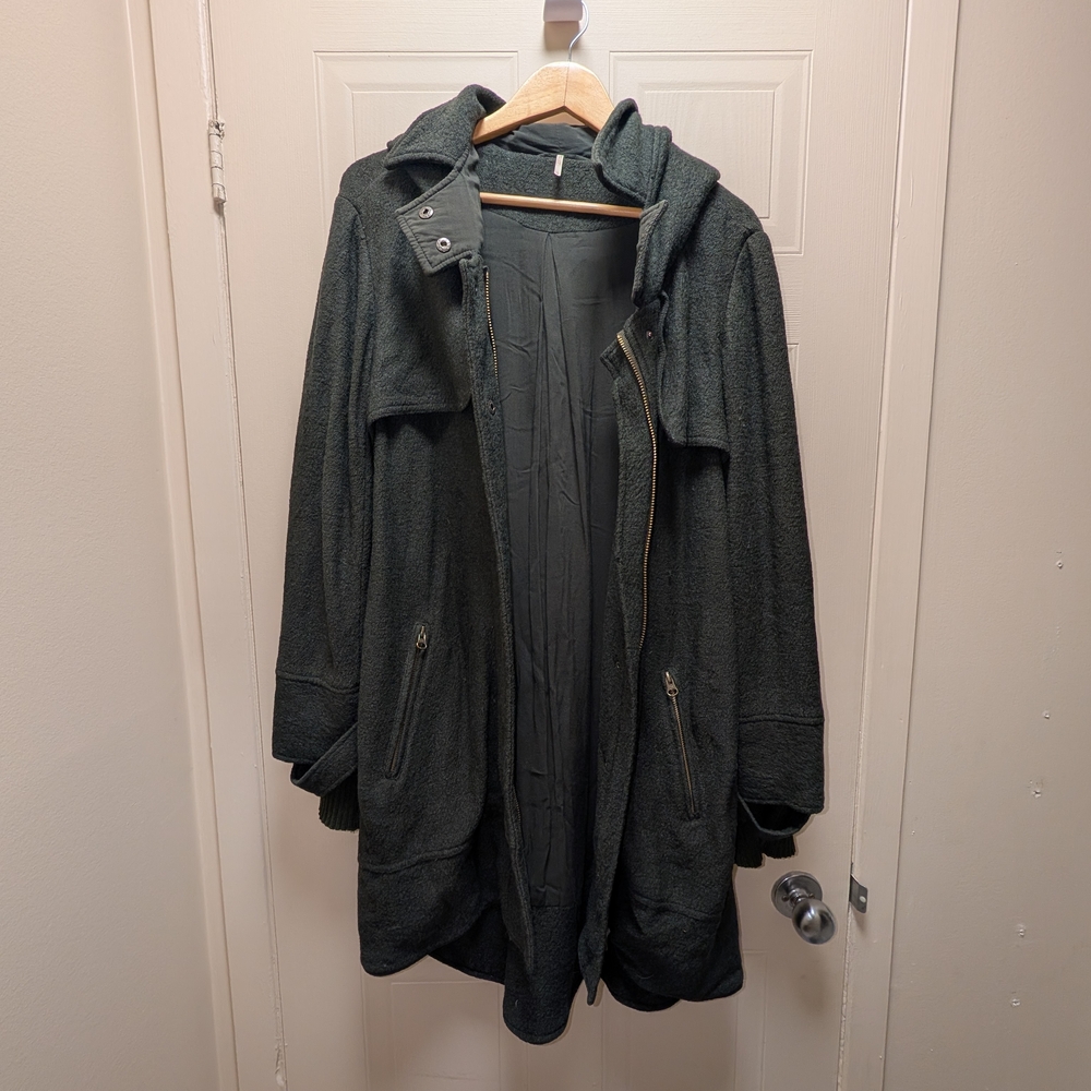 Free People Dark Gray Hooded Trench Coat